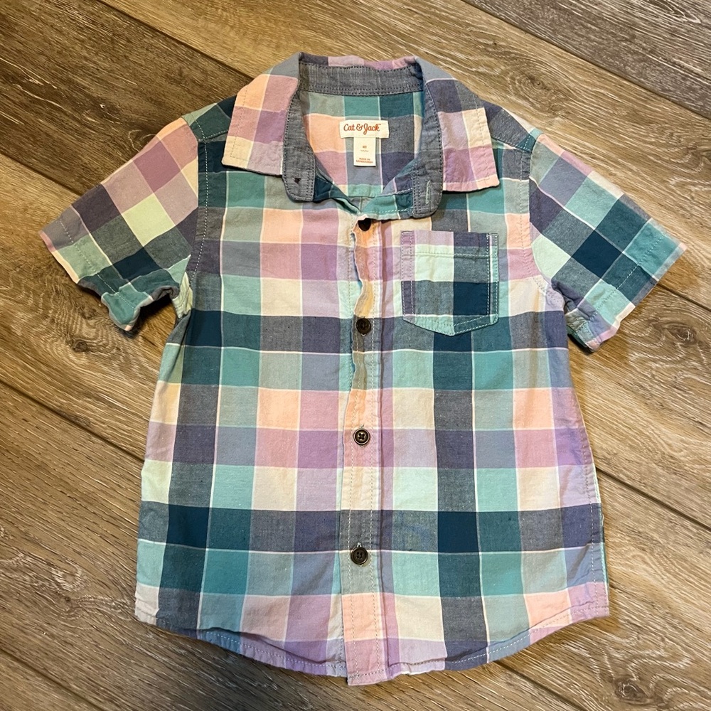 Cat & Jack Multicolor Plaid Button Down Shirt size 4T